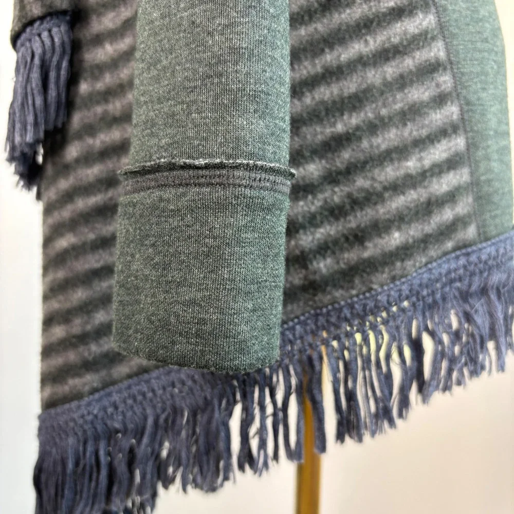 Anthropologie Saturday Sunday Green Striped Fringe Open Front Cardigan XS